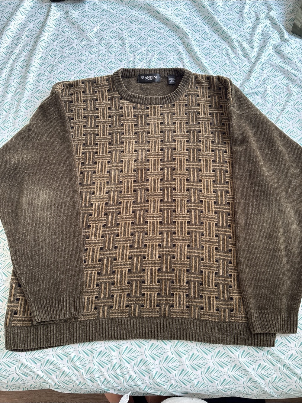BRANDINI Brown Patterned Crewneck Sweater